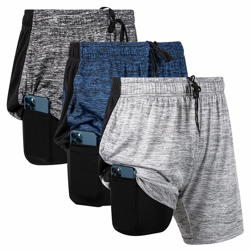Ultra Performance 3 Pack Mens 2 in 1 Athletic Running Shorts 7 Inch Inseam Workout Gym Compression Shorts for Men