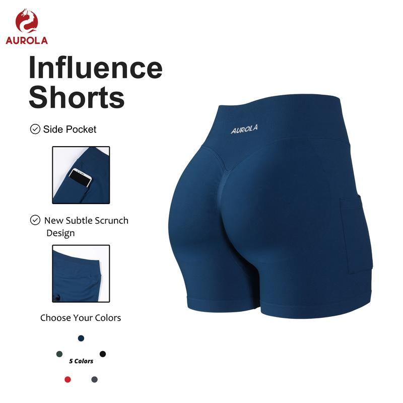 AUROLA Side Pockets Influence Shorts 4.5'' Squat Proof Seamless Workout Shorts for Women, Gym Running Yoga Shorts