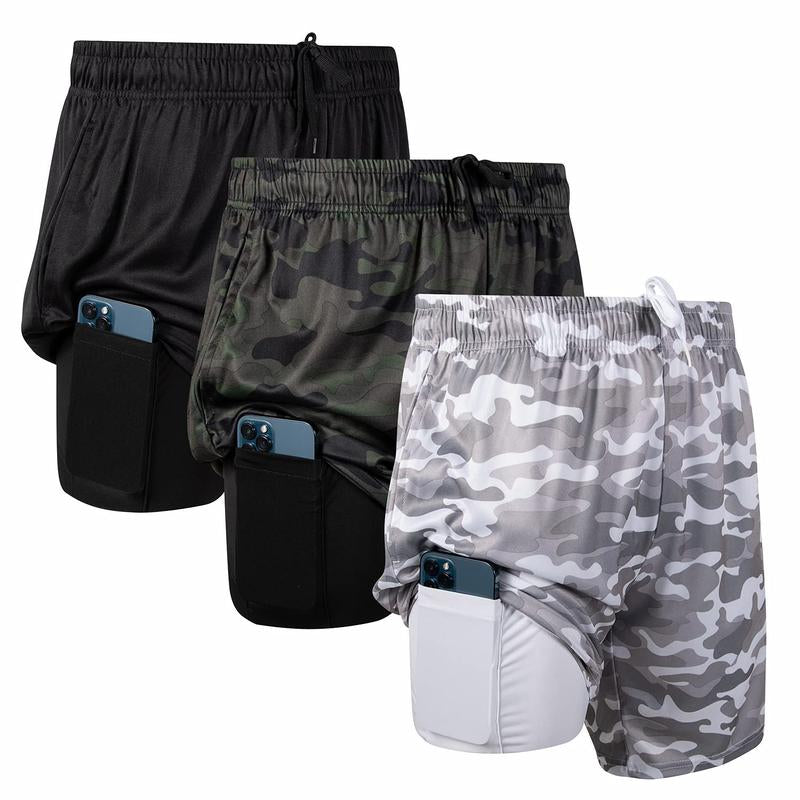 Ultra Performance 3 Pack Mens 2 in 1 Athletic Running Shorts 7 Inch Inseam Workout Gym Compression Shorts for Men