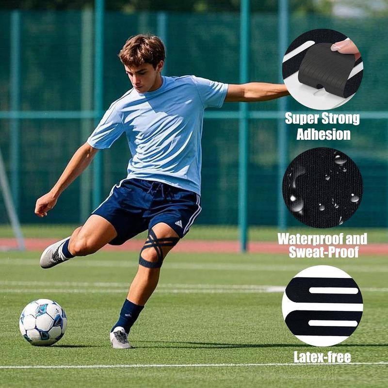 Precut Kinesiology Tape for Knees, 10 Pcs - Knee Support & Stability, Knee Pain Relief Athletic Tape - Waterproof & Elastic, Breathable Hypoallergenic Latex-Free Tape, Black Training Basketball