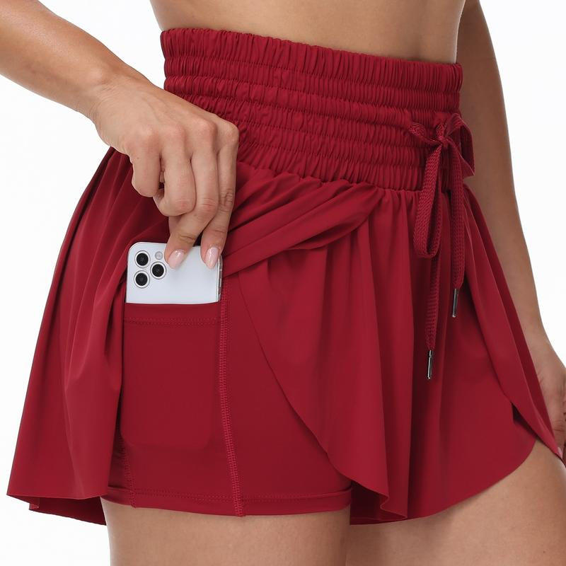 Elevate Your Summer Workout with High-Waisted Flowy Athletic Shorts - Stylish 2-in-1 Skort with Pockets and Adjustable Drawstring for Yoga, Running, Tennis, Golf, and Casual Outfits