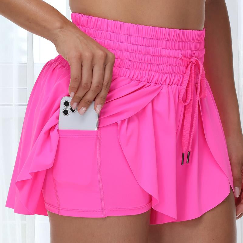Elevate Your Summer Workout with High-Waisted Flowy Athletic Shorts - Stylish 2-in-1 Skort with Pockets and Adjustable Drawstring for Yoga, Running, Tennis, Golf, and Casual Outfits