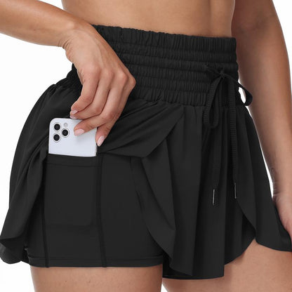 Elevate Your Summer Workout with High-Waisted Flowy Athletic Shorts - Stylish 2-in-1 Skort with Pockets and Adjustable Drawstring for Yoga, Running, Tennis, Golf, and Casual Outfits