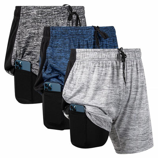 Ultra Performance 3 Pack Mens 2 in 1 Athletic Running Shorts 7 Inch Inseam Workout Gym Compression Shorts for Men