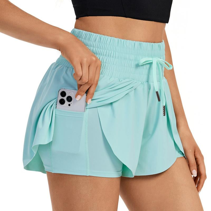 Elevate Your Summer Workout with High-Waisted Flowy Athletic Shorts - Stylish 2-in-1 Skort with Pockets and Adjustable Drawstring for Yoga, Running, Tennis, Golf, and Casual Outfits