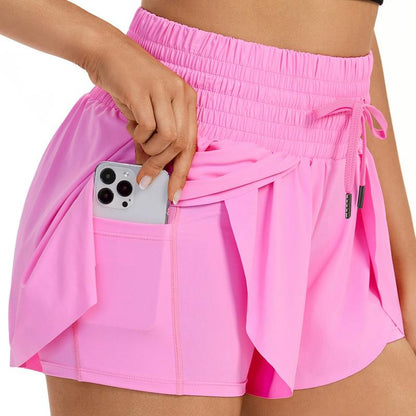 Elevate Your Summer Workout with High-Waisted Flowy Athletic Shorts - Stylish 2-in-1 Skort with Pockets and Adjustable Drawstring for Yoga, Running, Tennis, Golf, and Casual Outfits