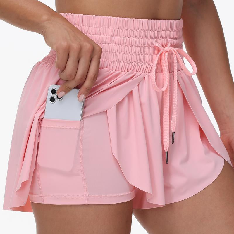 Elevate Your Summer Workout with High-Waisted Flowy Athletic Shorts - Stylish 2-in-1 Skort with Pockets and Adjustable Drawstring for Yoga, Running, Tennis, Golf, and Casual Outfits