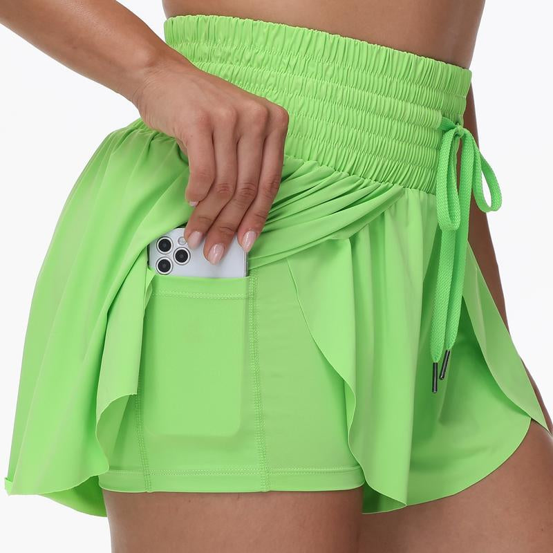 Elevate Your Summer Workout with High-Waisted Flowy Athletic Shorts - Stylish 2-in-1 Skort with Pockets and Adjustable Drawstring for Yoga, Running, Tennis, Golf, and Casual Outfits