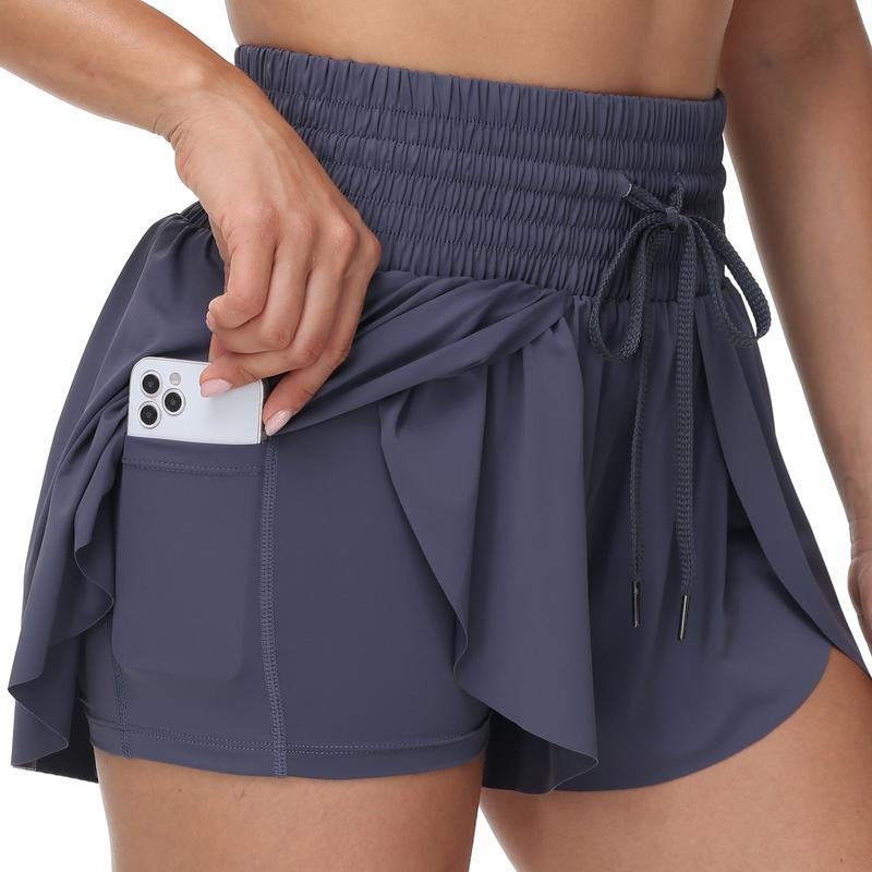 Elevate Your Summer Workout with High-Waisted Flowy Athletic Shorts - Stylish 2-in-1 Skort with Pockets and Adjustable Drawstring for Yoga, Running, Tennis, Golf, and Casual Outfits