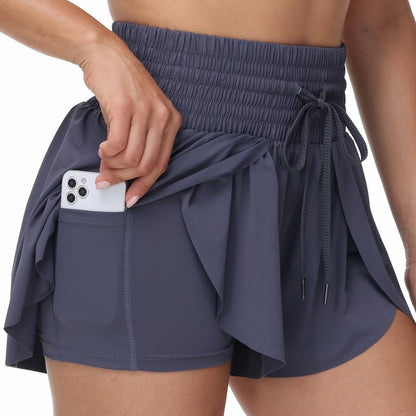Elevate Your Summer Workout with High-Waisted Flowy Athletic Shorts - Stylish 2-in-1 Skort with Pockets and Adjustable Drawstring for Yoga, Running, Tennis, Golf, and Casual Outfits