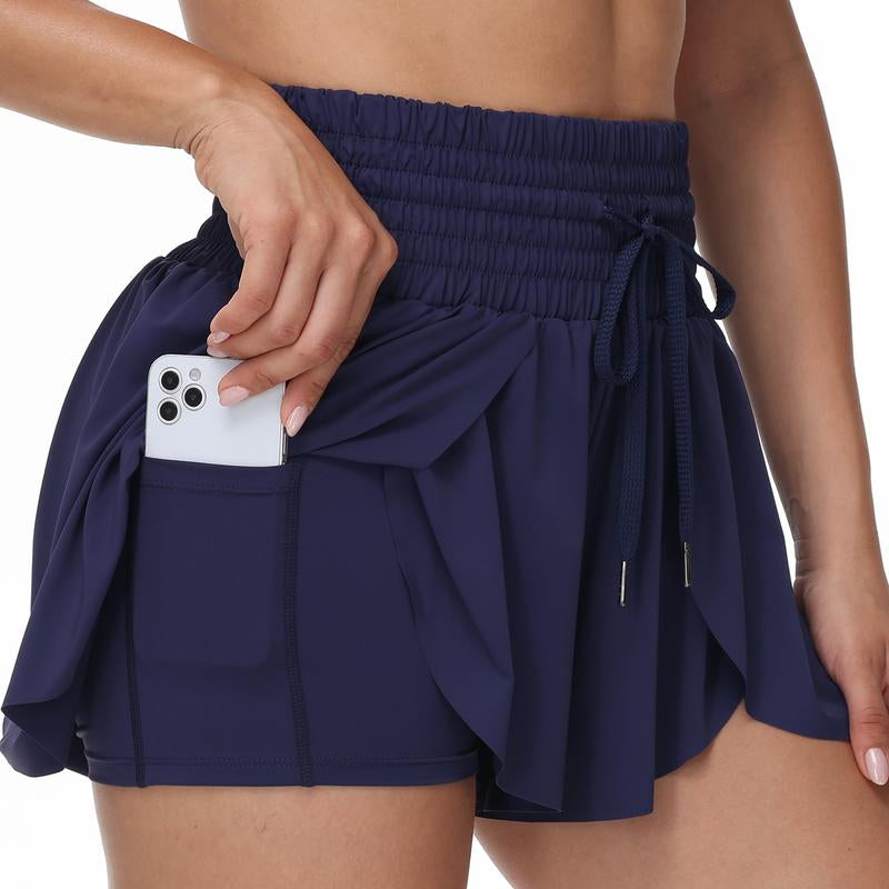 Elevate Your Summer Workout with High-Waisted Flowy Athletic Shorts - Stylish 2-in-1 Skort with Pockets and Adjustable Drawstring for Yoga, Running, Tennis, Golf, and Casual Outfits