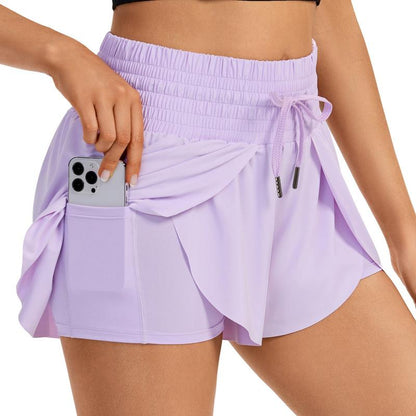 Elevate Your Summer Workout with High-Waisted Flowy Athletic Shorts - Stylish 2-in-1 Skort with Pockets and Adjustable Drawstring for Yoga, Running, Tennis, Golf, and Casual Outfits